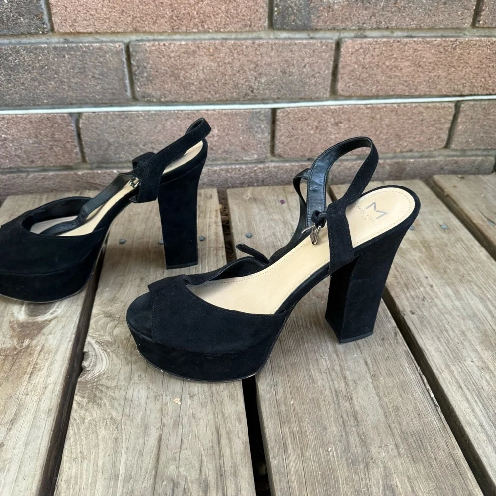 Marc Fisher Stacey Suede Platform Black Open-Toe Heels Size 9.5M